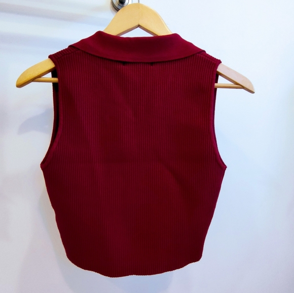 House of Harlow 1960 Deep V-neck Ribbed Collared Knit Top - Picture 4 of 4